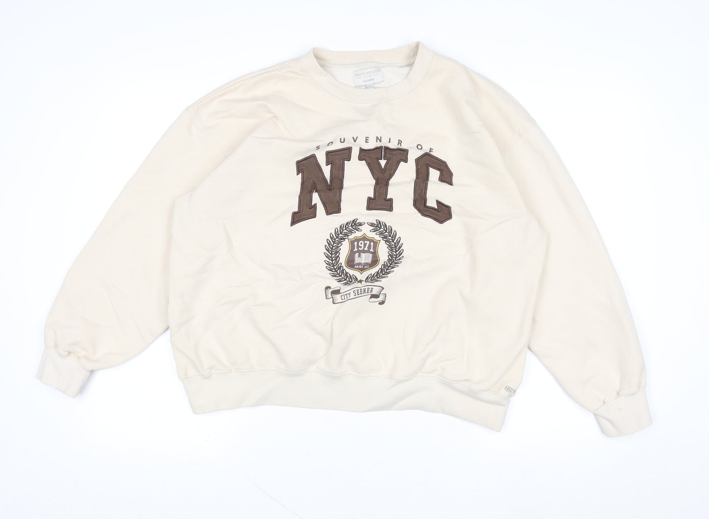 Pull&Bear Teen Beige NYC Graphic Pullover Sweatshirt Size M