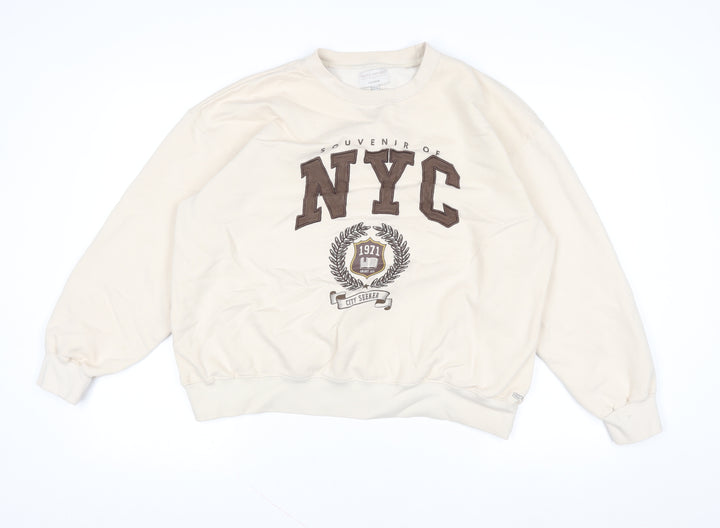 Pull&Bear Teen Beige NYC Graphic Pullover Sweatshirt Size M