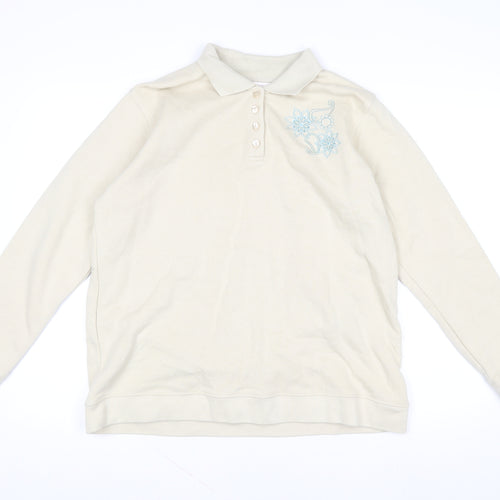 EWM Pure Classics Women's Beige Embroidered Henley Sweatshirt Size L 18-20