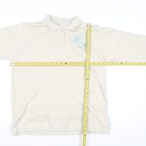 EWM Pure Classics Women's Beige Embroidered Henley Sweatshirt Size L 18-20