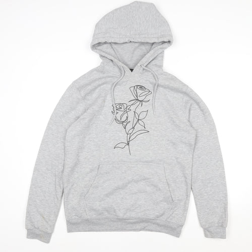 Boohoo Women Grey Size 6 Pullover Hoodie with Floral Print