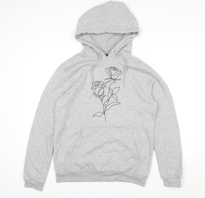 Boohoo Women Grey Size 6 Pullover Hoodie with Floral Print