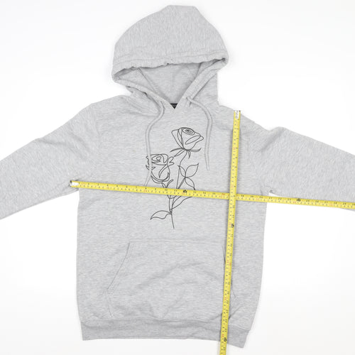Boohoo Women Grey Size 6 Pullover Hoodie with Floral Print