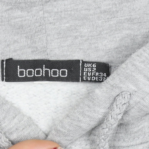Boohoo Women Grey Size 6 Pullover Hoodie with Floral Print