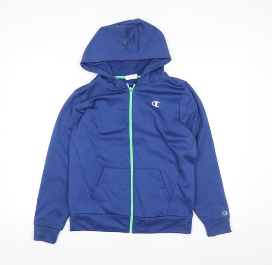 Front view of Champion Blue Teens L(11/12) Hooded Track Jacket with Zip Pockets
