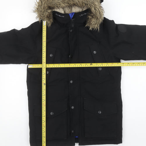 Jack & Jones Boys Black Parka Coat 152cm Hooded Faux Fur Trim Winter Jacket