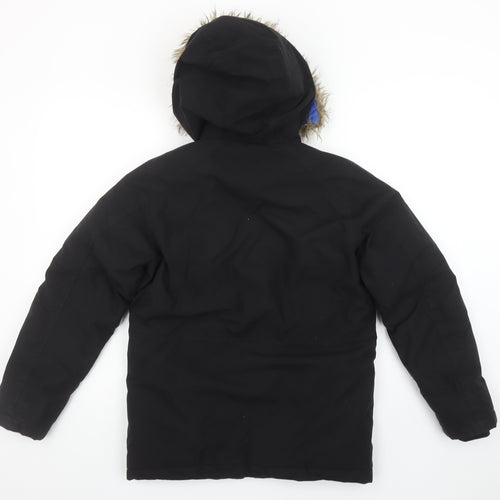 Jack & Jones Boys Black Parka Coat 152cm Hooded Faux Fur Trim Winter Jacket