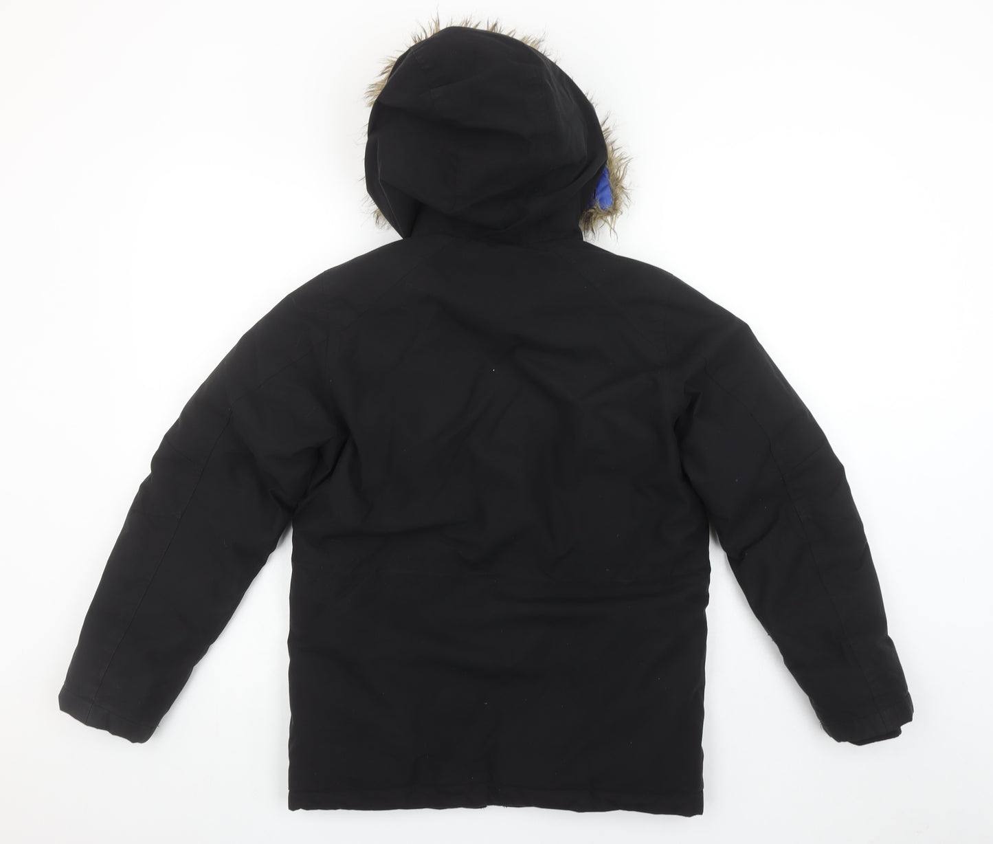 Jack & Jones Boys Black Parka Coat 152cm Hooded Faux Fur Trim Winter Jacket