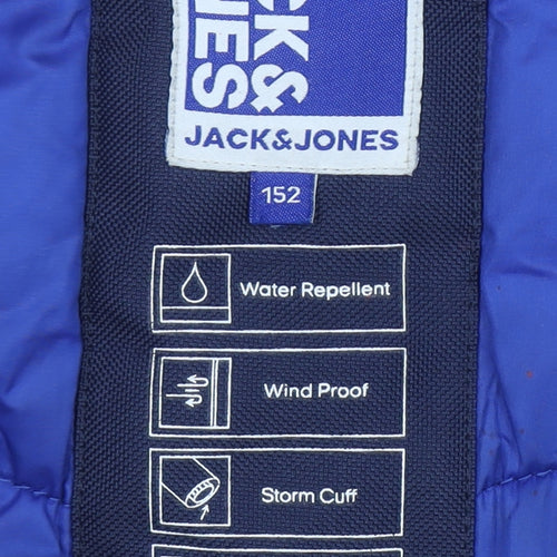 Jack & Jones Boys Black Parka Coat 152cm Hooded Faux Fur Trim Winter Jacket