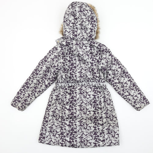 Feraud Girls Purple Floral Puffer Coat 6-7 Years Hooded Faux Fur Winter Jacket