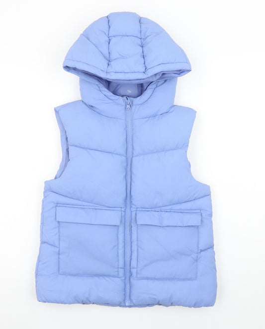 Primark Girls Blue Hooded Puffer Gilet 11-12 Years Winter Waistcoat