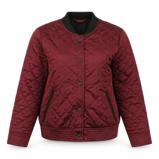 Front view of Hollister Women's Red Quilted Bomber Jacket, size M