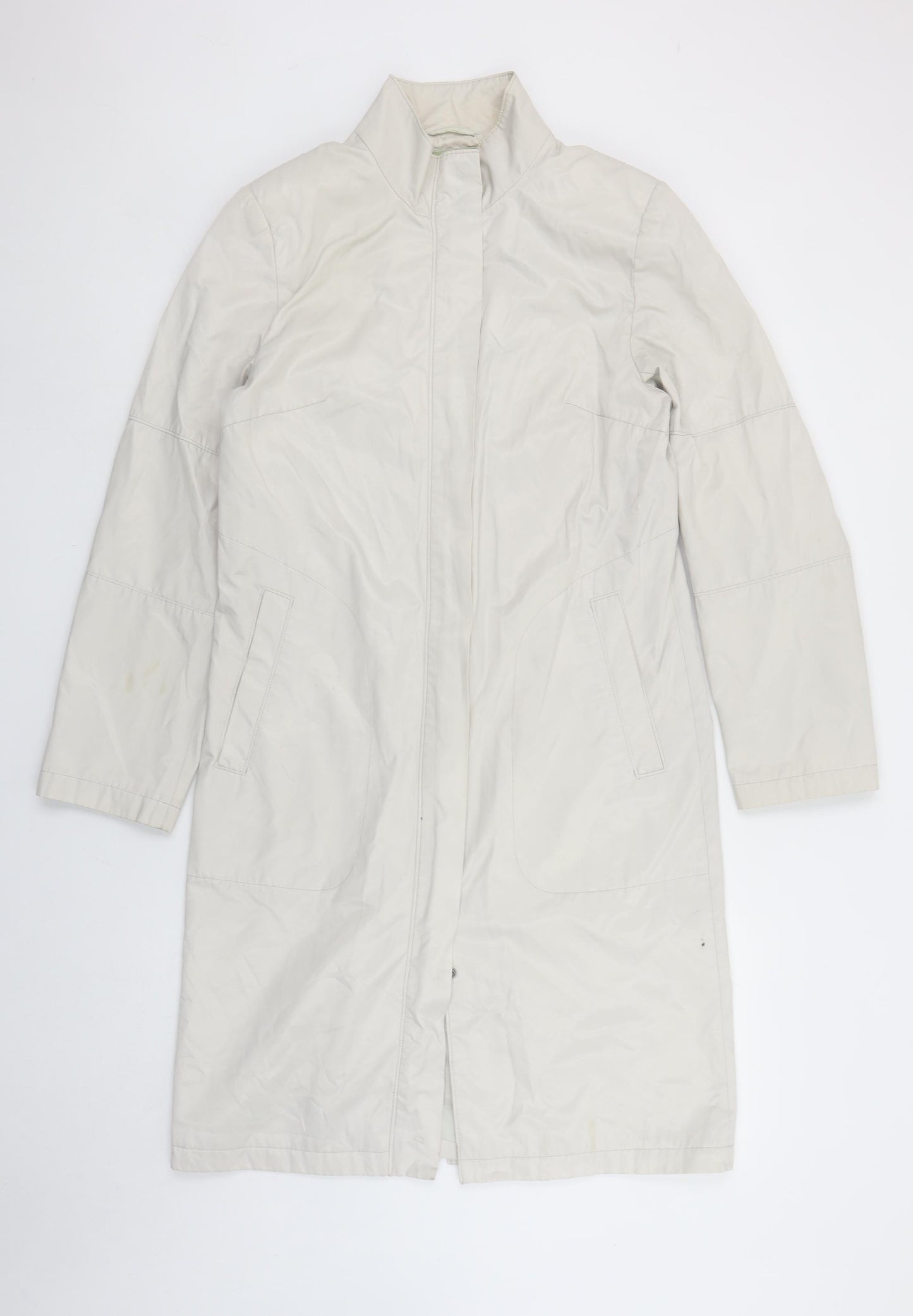 Nuage Women Ivory Long Rain Coat Size 12 Cotton Blend Water Resistant