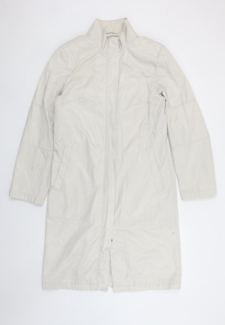 Nuage Women Ivory Long Rain Coat Size 12 Cotton Blend Water Resistant