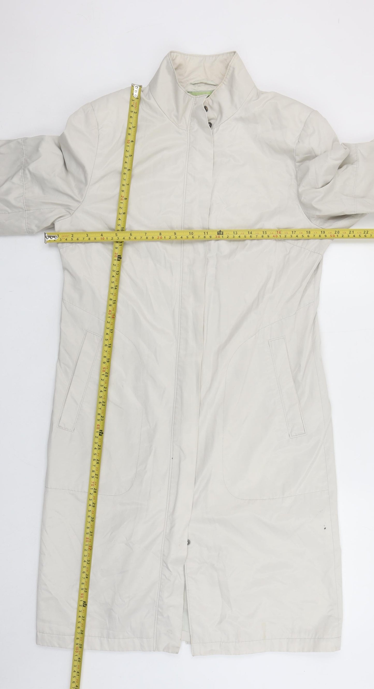 Nuage Women Ivory Long Rain Coat Size 12 Cotton Blend Water Resistant