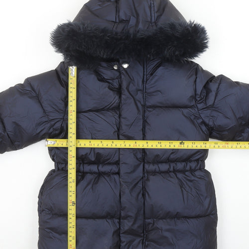 Marks and Spencer Girls Black Hooded Puffer Coat 4-5 Years Faux Fur Trim