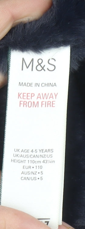 Marks and Spencer Girls Black Hooded Puffer Coat 4-5 Years Faux Fur Trim