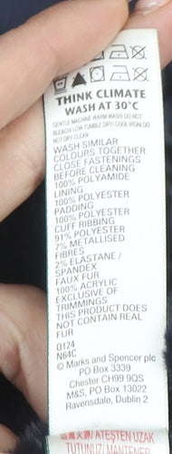 Marks and Spencer Girls Black Hooded Puffer Coat 4-5 Years Faux Fur Trim