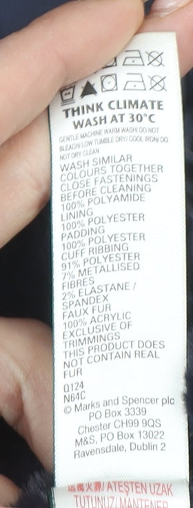 Marks and Spencer Girls Black Hooded Puffer Coat 4-5 Years Faux Fur Trim