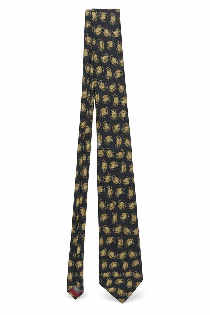 Front view of Marks & Spencer St Michael Men's Navy Gold Silk Paisley Tie