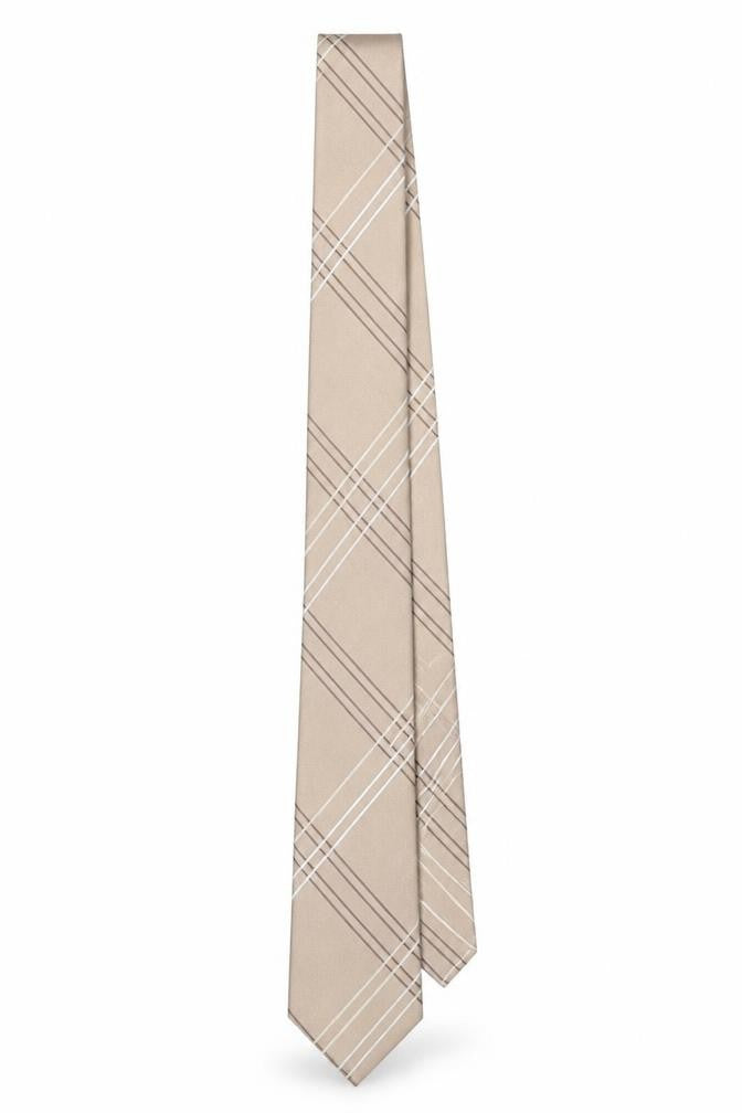 Front view of Taylor & Wright Men's Beige Striped Silk Tie - One Size