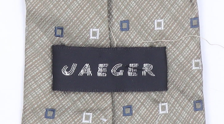 Jaeger Men's Beige Geometric Pattern 100% Silk Tie Made in Italy