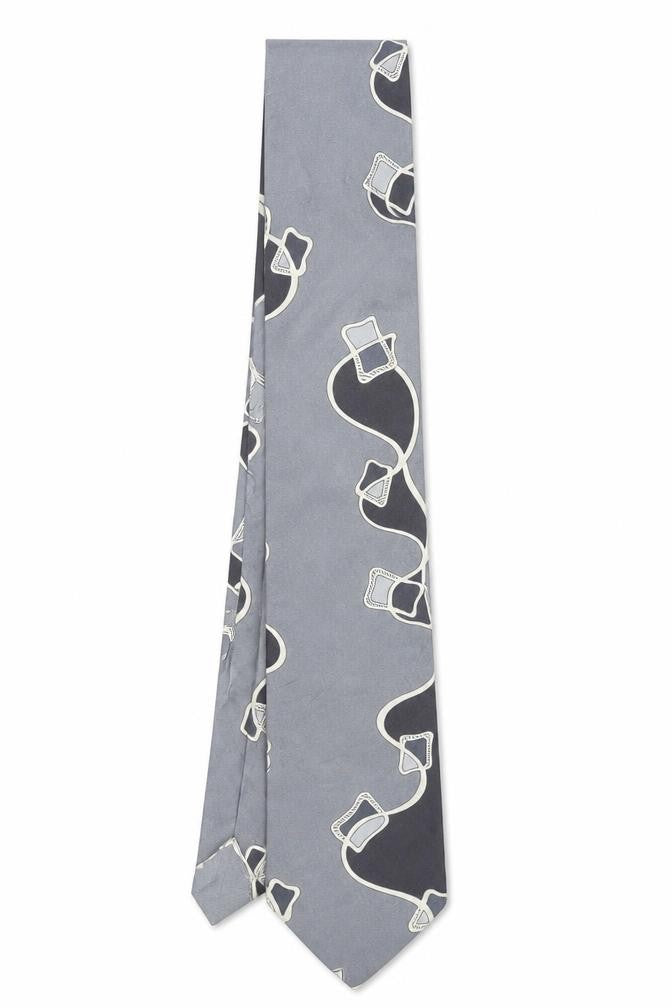 Oscar de la Renta Mens Grey Silk Designer Tie Couture Collection