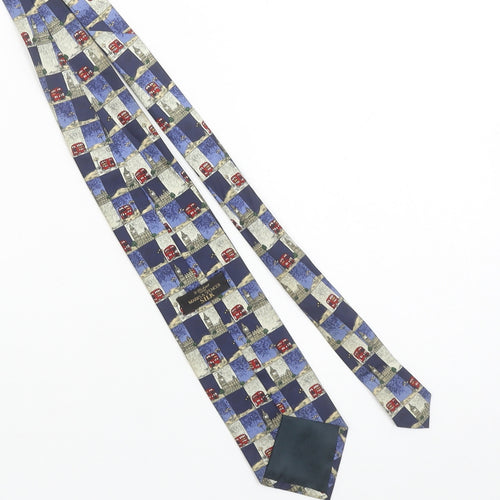 Marks and Spencer Men Blue Silk London Theme Pattern Tie 176cm