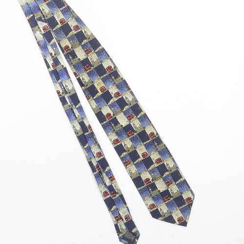 Marks and Spencer Men Blue Silk London Theme Pattern Tie 176cm