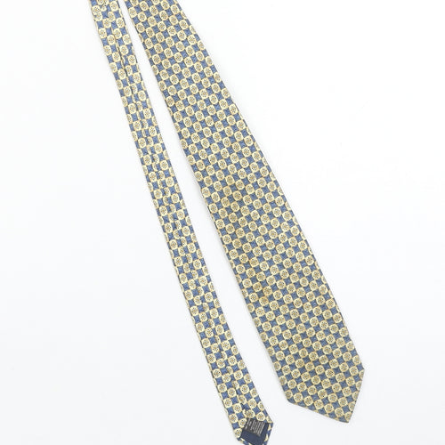 Marks and Spencer Men’s Beige Blue Geometric 100% Silk Tie