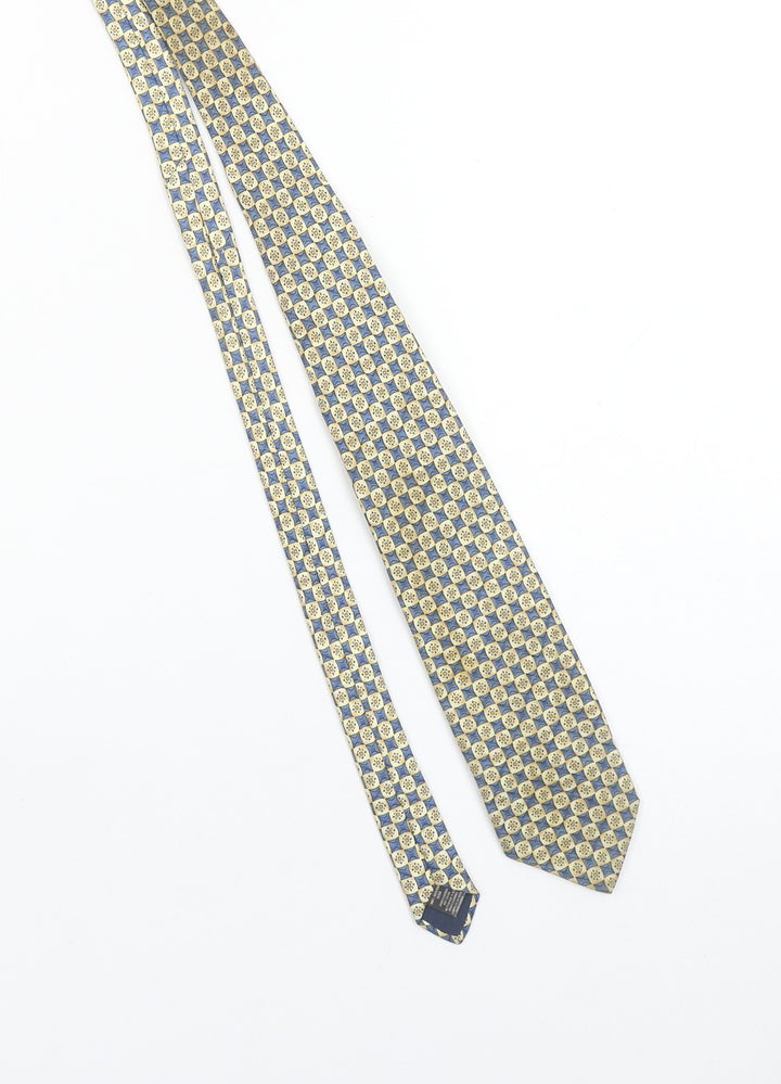 Marks and Spencer Men’s Beige Blue Geometric 100% Silk Tie