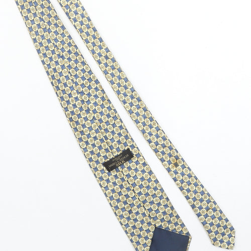 Marks and Spencer Men’s Beige Blue Geometric 100% Silk Tie