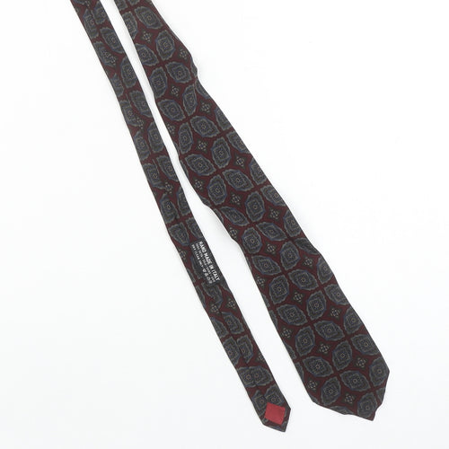 Jaeger Men's Red Geometric Slim Silk Tie Made in Italy