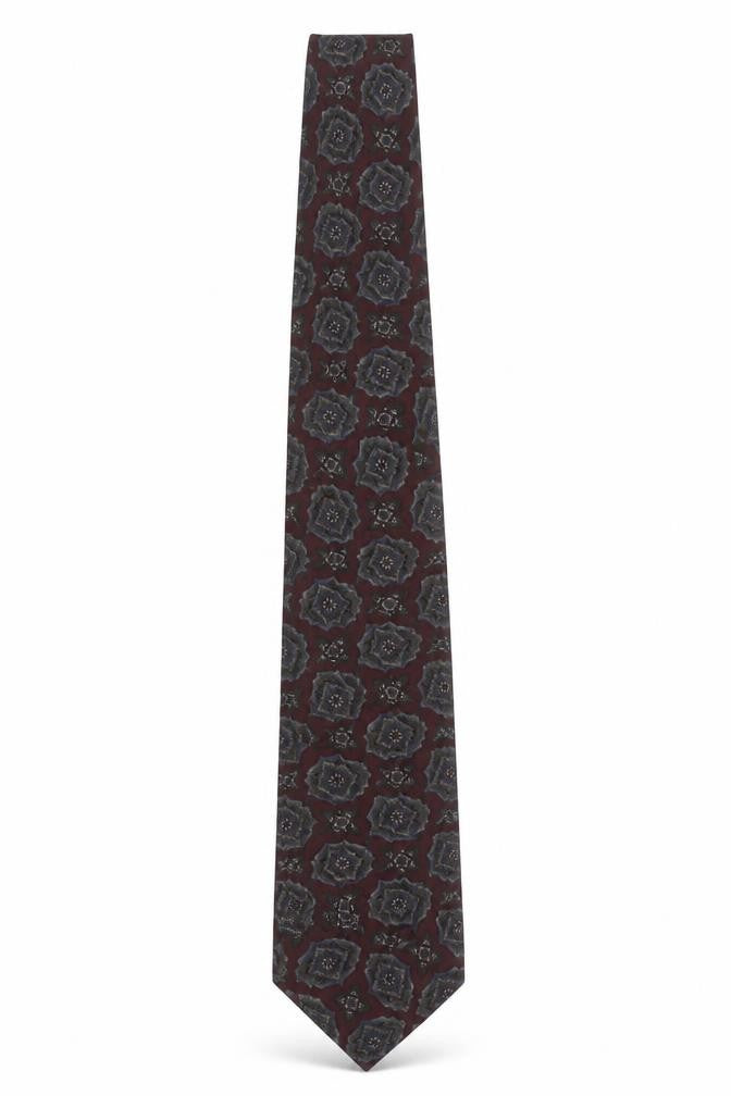 Front view of Jaeger Men's Red Geometric Slim Silk Tie Made in Italy