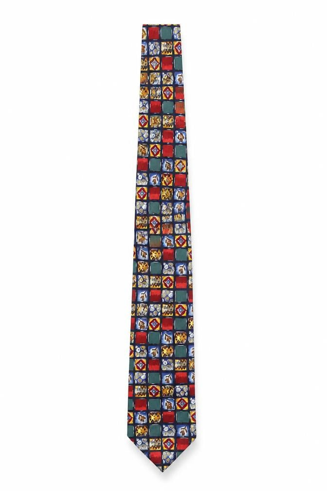Front view of Marks & Spencer Men's Multicoloured Silk Geometric Tie