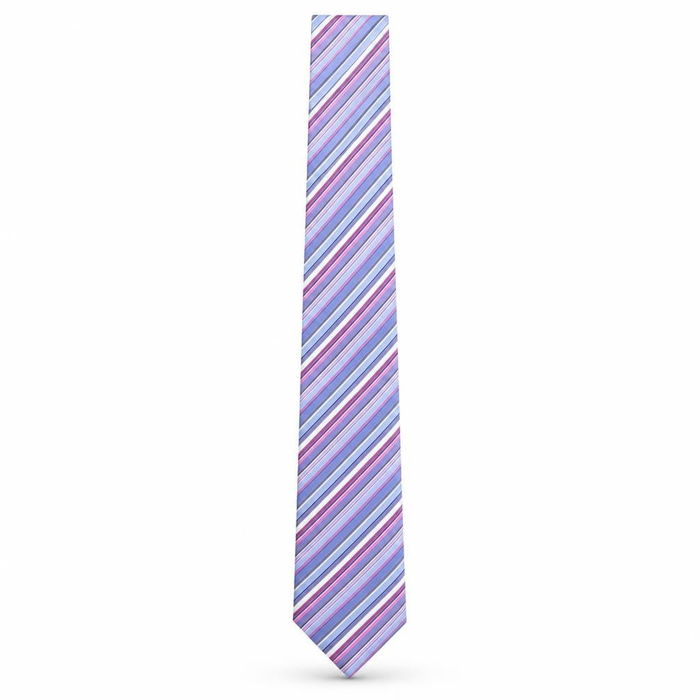 Front view of British Tailor Men's Purple Striped Silk Designer Tie One Size