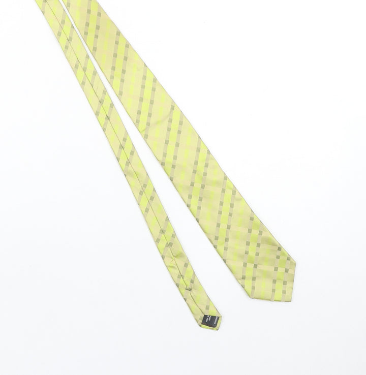 A39 Savile Row Men's Beige Silk Checked Tie - One Size