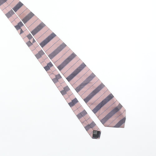 Edo Firenze Men Pink Blue Striped Silk Designer Tie
