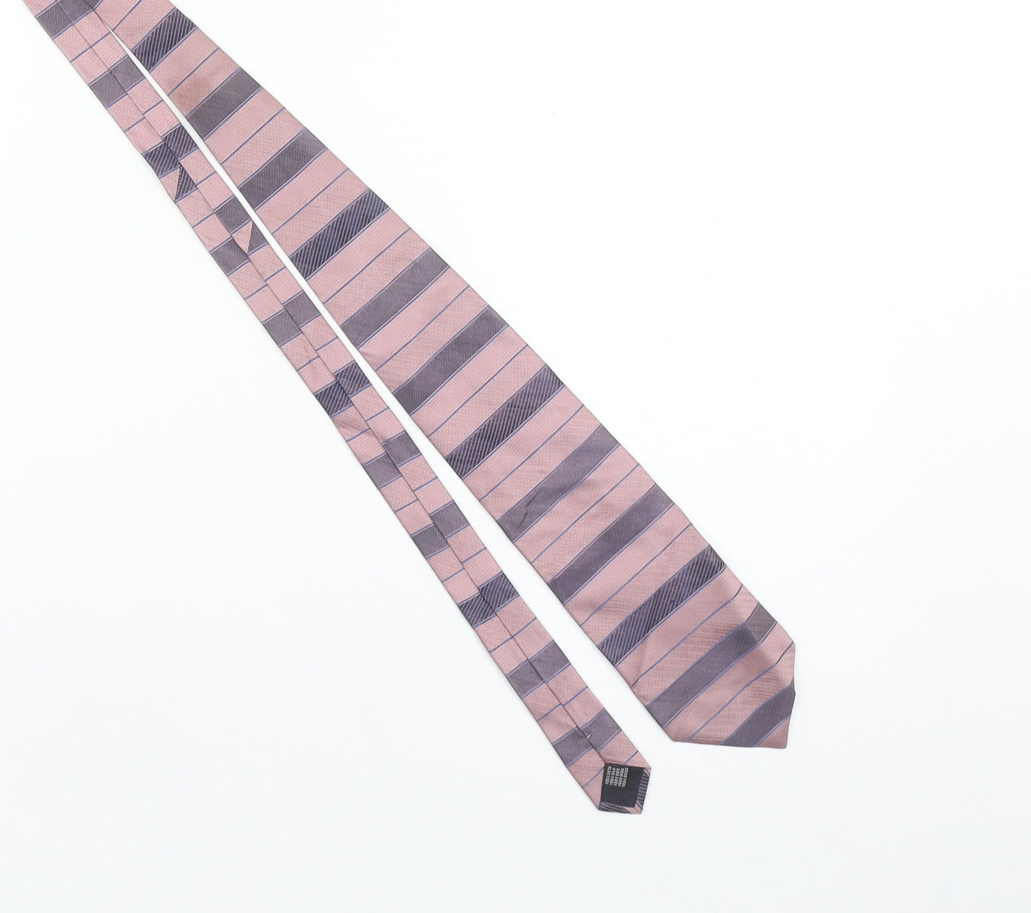 Edo Firenze Men Pink Blue Striped Silk Designer Tie