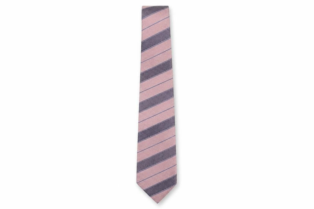Front view of Edo Firenze Men Pink Blue Striped Silk Designer Tie