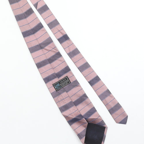 Edo Firenze Men Pink Blue Striped Silk Designer Tie