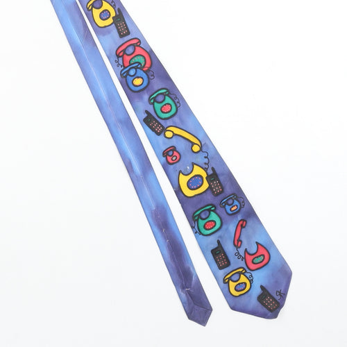 The Ties The Limit Men's Blue Hand Painted Silk Tie Abstract Retro Art One Size