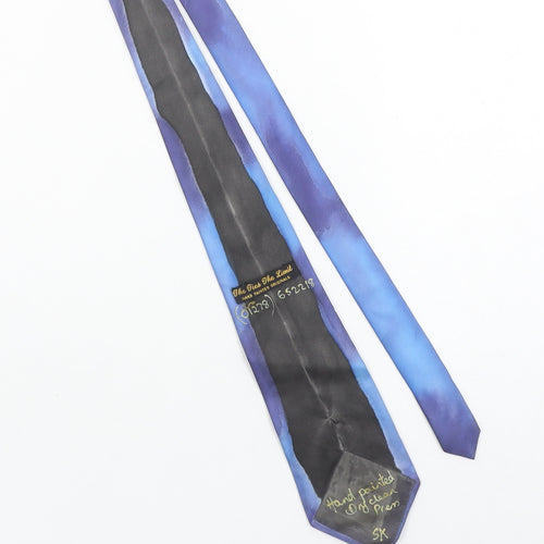 The Ties The Limit Men's Blue Hand Painted Silk Tie Abstract Retro Art One Size