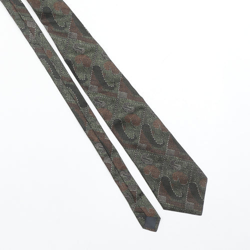 Austin Reed Men's Green Silk Pointed Tie Geometric Pattern Made in England