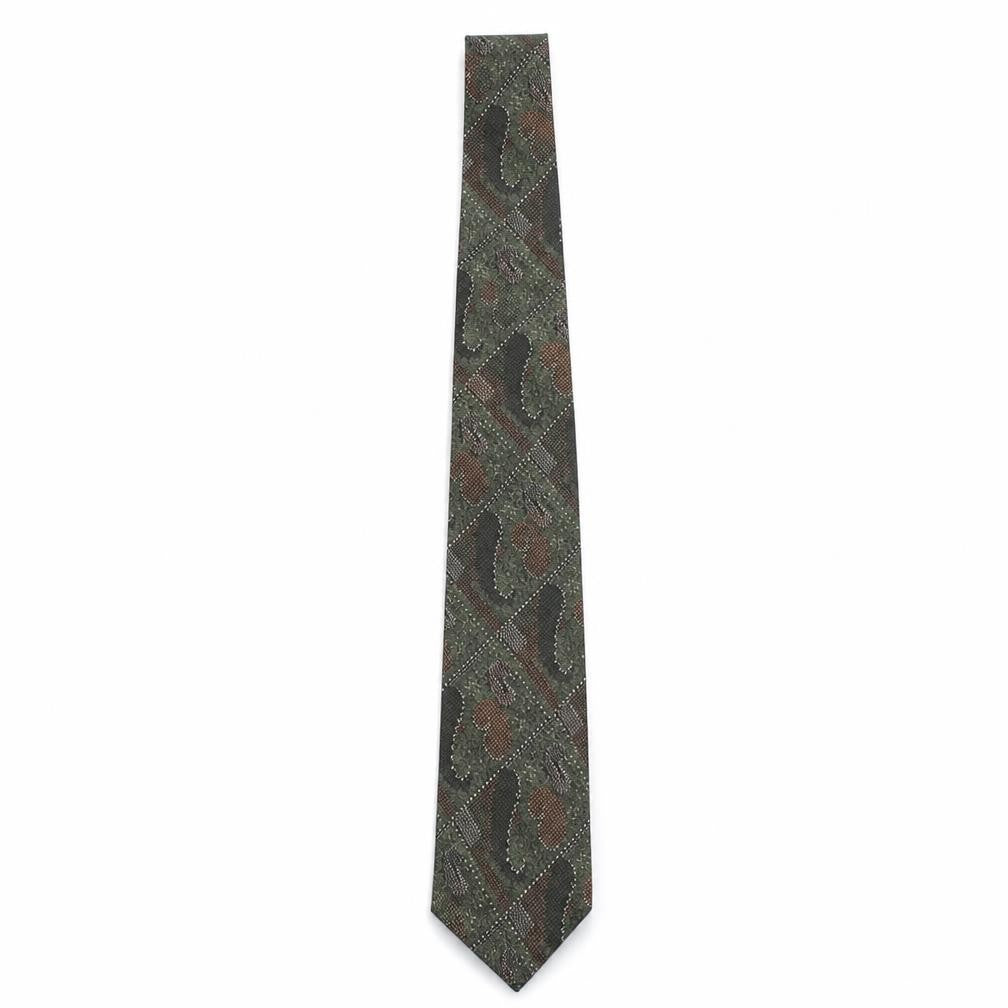 Front view of Austin Reed Men's Green Silk Pointed Tie Geometric Pattern Made in England