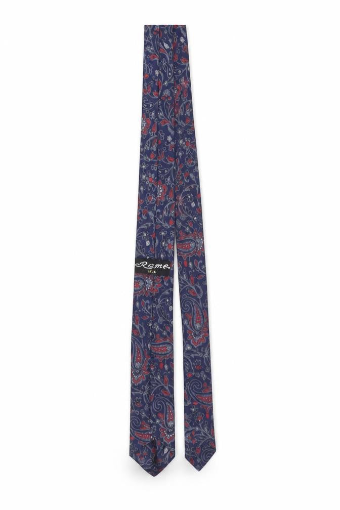 Front view of Rome Silk Paisley Blue Red Slim Tie for Men