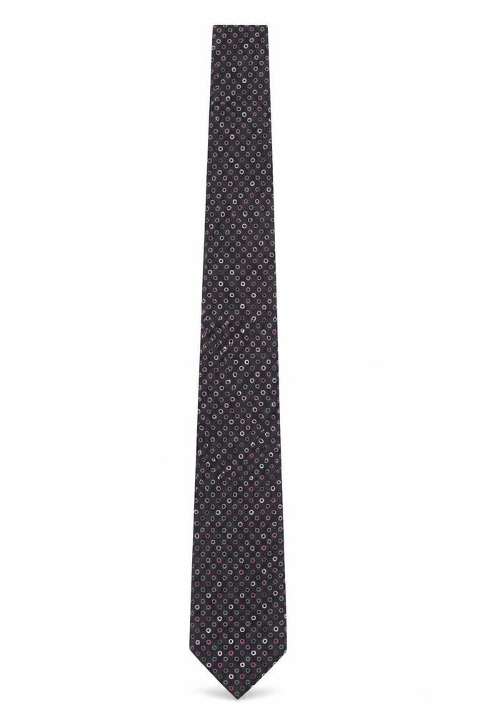Front view of Butler & Webb Men's Black Silk Polka Dot Slim Tie