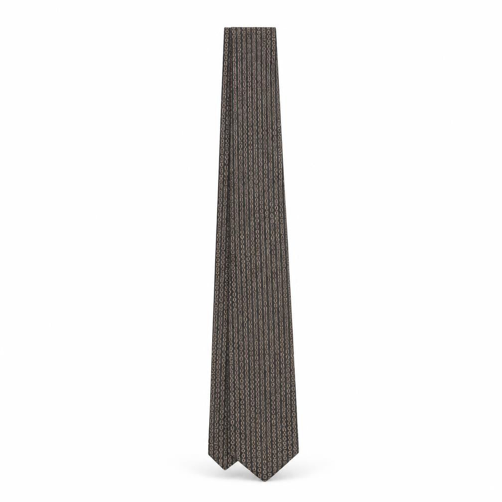 Front view of Jonelle Men's Brown Geometric Silk Tie Made in UK