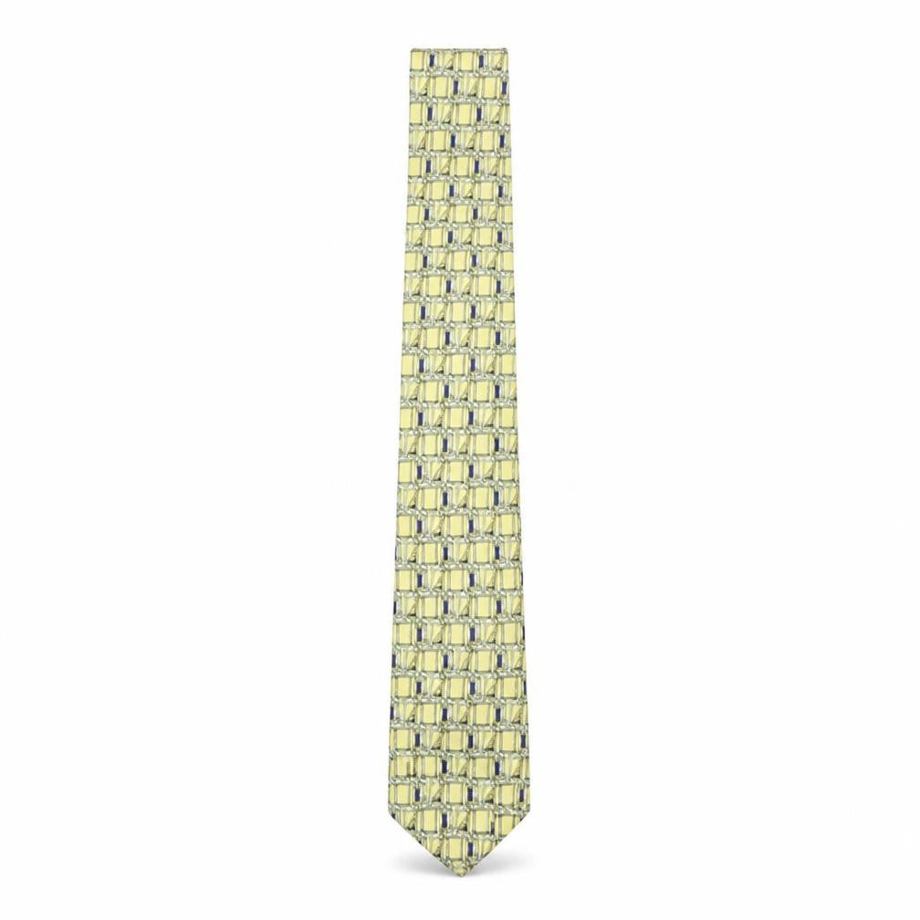 Front view of Victor Laurent Men's Yellow Geometric 100% Silk Tie One Size