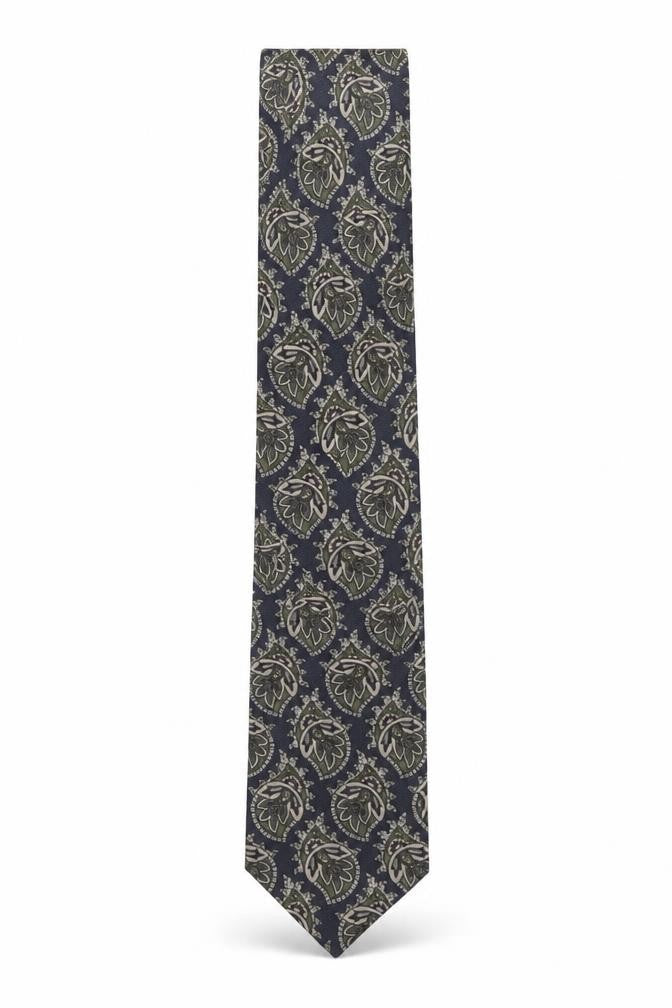 Front view of Kent & Curwen Men's Blue Paisley Silk Designer Tie One Size